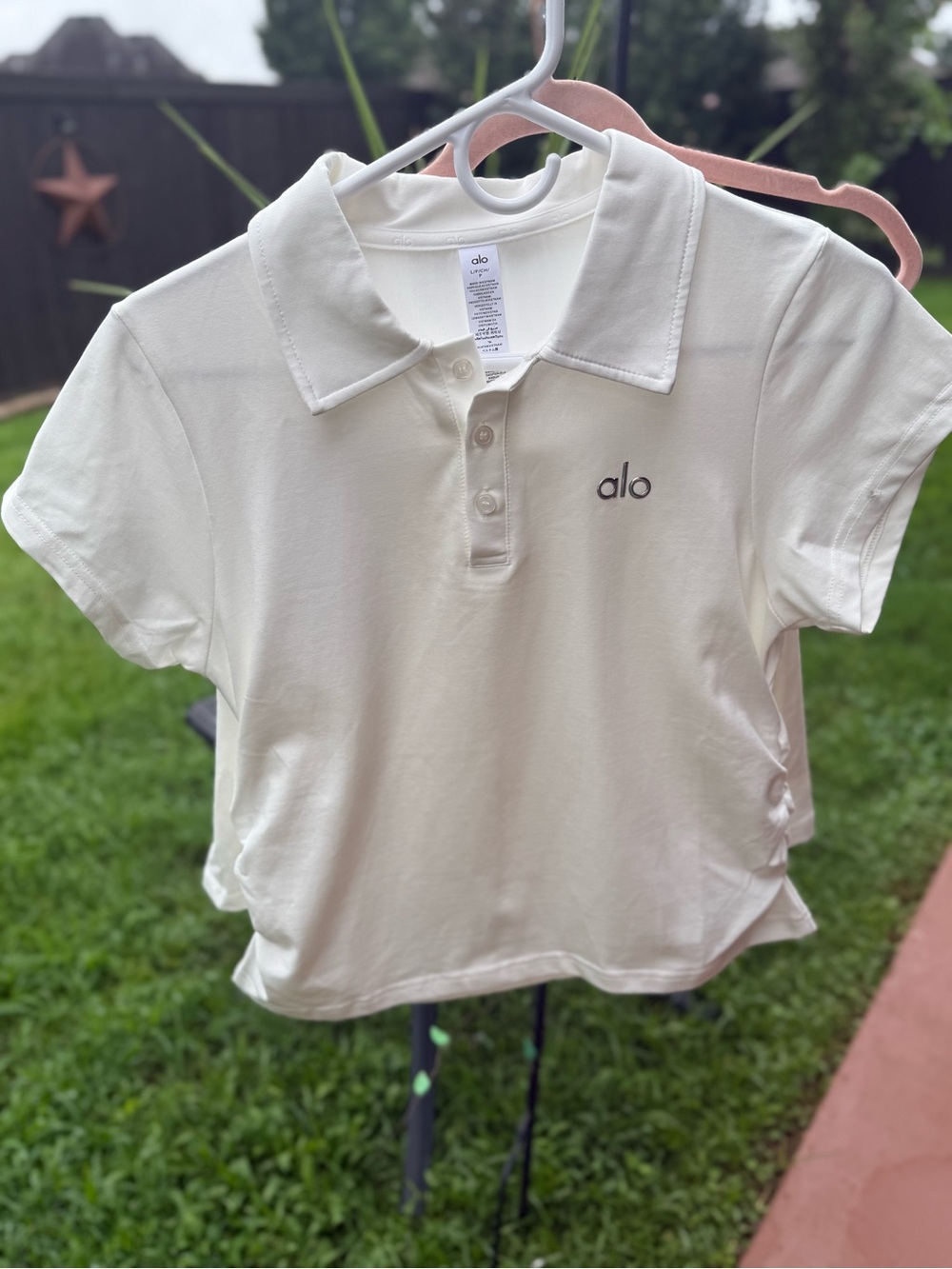 Alo Yoga White Polo Crop Top & Drawstring Shorts Set Petite Large Fits Medium